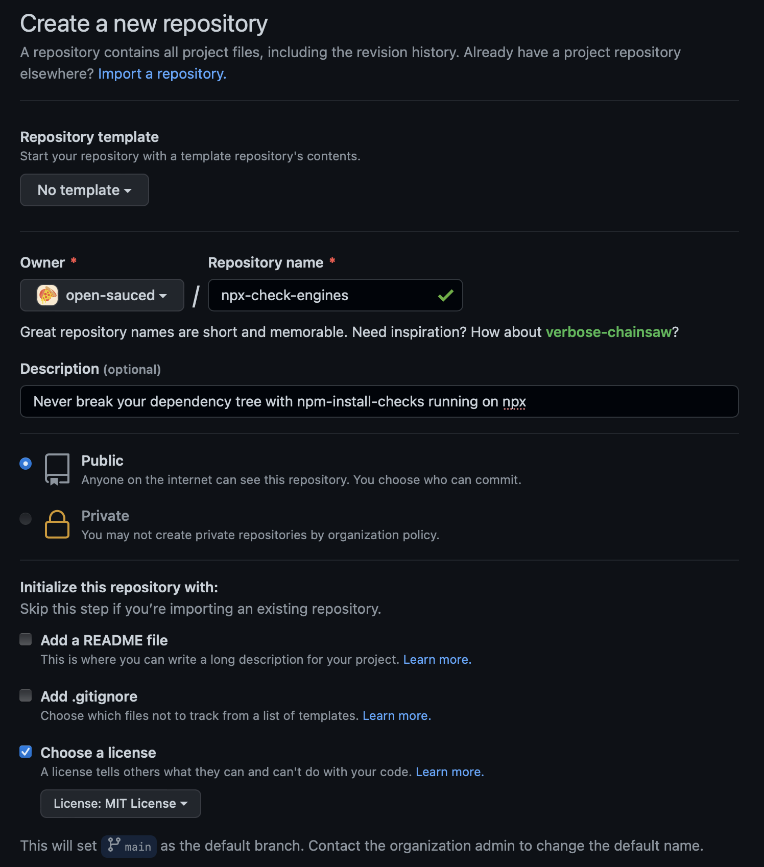 create a new repository