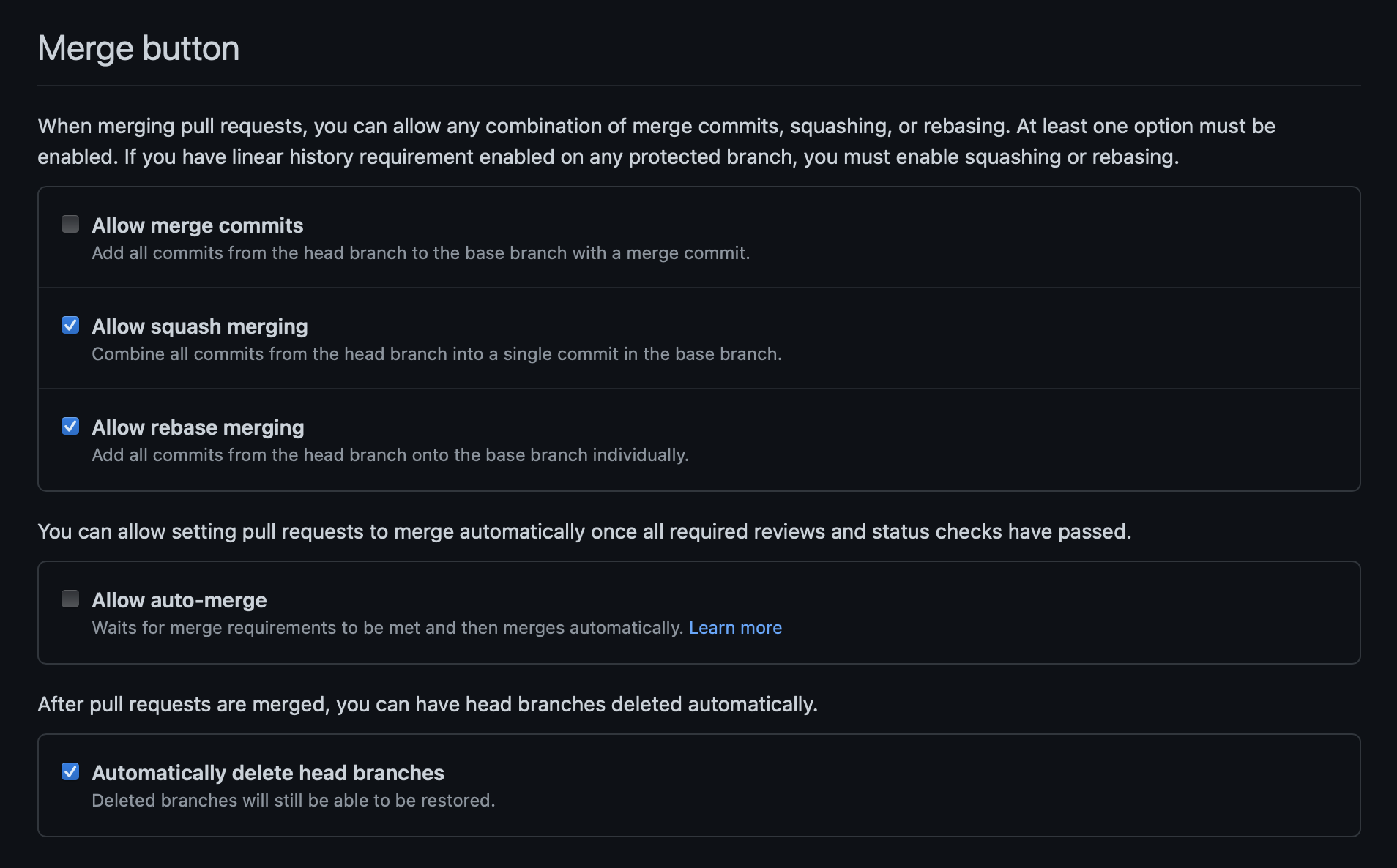minimum merge settings